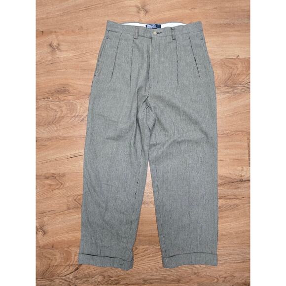 Vintage Polo Ralph Lauren Mens 31x32 Pants Checkered Pleated Gray Classic Style - Picture 1 of 16